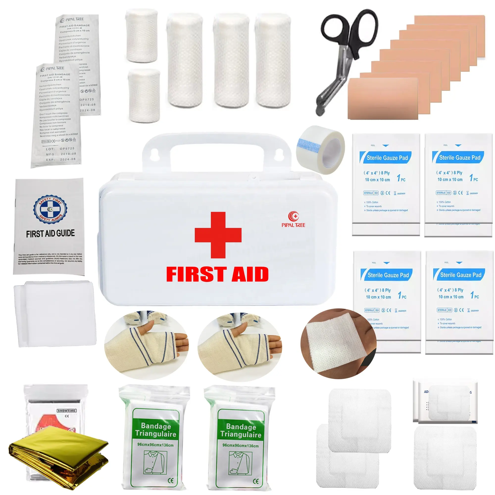 ABC-AID आपातकालीन चिकित्सा की आपूर्ति और प्रशिक्षण 10 व्यक्तियों आपातकालीन किट 100 pcs प्लास्टिक कार प्राथमिक चिकित्सा किट बॉक्स