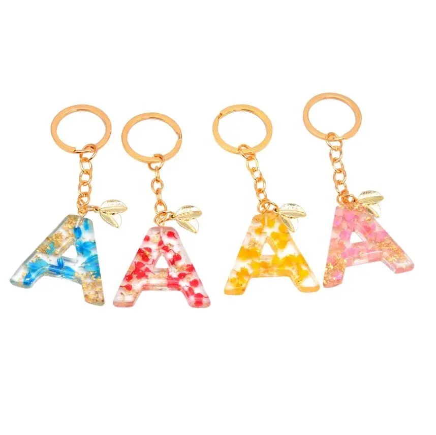 Cá Tính Trong Suốt Acrylic Vàng Lá Bảng Chữ Cái Móc Chìa Khóa, Pha Lê Ép Hoa Khô Thư Mặt Dây Chuyền Key Ring Charm Bag DIY