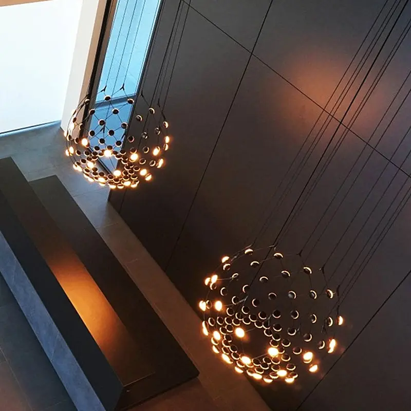 Mesh LED Pendel leuchte runde Pendel leuchte Wohnzimmer Treppe große Pendel leuchte Hotel Creative Design Schwarze Hängelampen