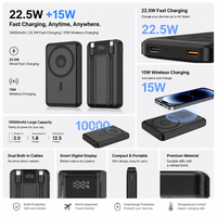 Mini batterie portable 3-en-1 ultra-fine 10000mAh avec entrée/sortie Type-C, charge rapide 22.5W/15W, batterie Li-Polymère, câble inclus, utilisation en extérieur