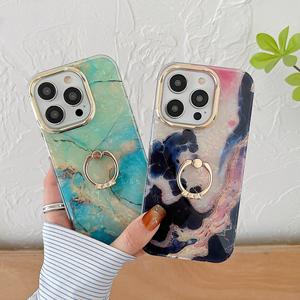 Sang Trọng Long Lanh Giấc Mơ Vỏ Nhẫn Đứng Trường Hợp Điện Thoại Cho <span class=keywords><strong>Iphone</strong></span> 15 Vết Nứt Đá Cẩm Thạch Trường Hợp Điện Thoại Cho <span class=keywords><strong>Iphone</strong></span> 15 Pro Chống Sốc Bìa - Product Image 3