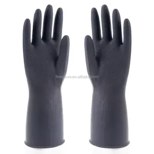 Heavy Duty Latex Gloves 12" Work Waterproof Industrial Rubber Gloves, Black Size XL