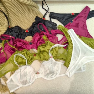 New Stain Ruffled Pleats 2Pcs Lingerie <b>Sets</b> <b>Sexy</b> Ultra-thin Solid Color Underwear <b>Set</b> - Product Image 6