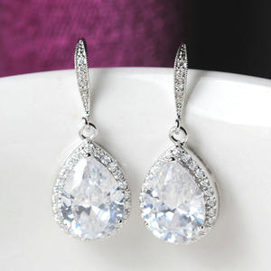 Pendientes Clásicos de Cristal con Forma de Gota de Agua para Mujer, Plata 925 con Baño de Rodio, Joyería de Boda, Pendientes Colgantes con Engaste de Bisel - Product Image 1