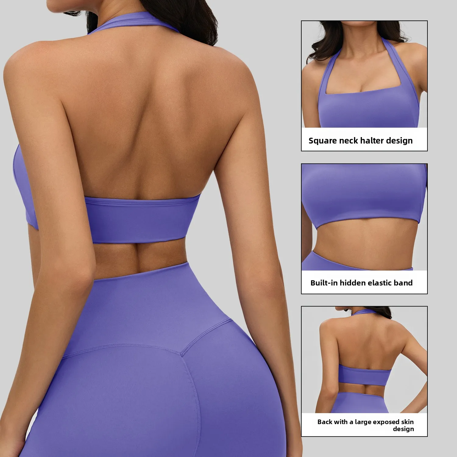 Women's High Support Breathable Detachable Chest Pad Halter Strap Running Yoga Sports Bra Shockproof Back Hanging Neck Design