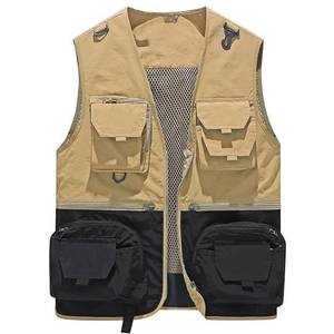 Outdoor Sports Vest Polyester Fiber Green Khaki Gray Red Thin Solid Color Workwear Multi Pocket Design - Product Image 2