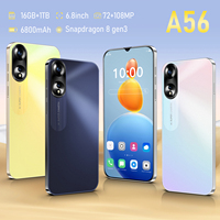 Smartphone 5G Terbuka Kunci A56 Layar OLED HD 6,8 Inci 90Hz Deca Core 16GB 1TB Kamera 108MP 6800mAh Android 14