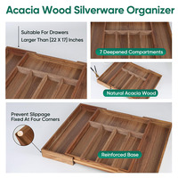 Organisateur de tiroir à couverts en bois d'acacia, 7 compartiments extensibles, plateau à couverts, rangement d'ustensiles de cuisine et de salle de bain, bijoux, OEM