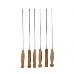 Juego de 6 Brochetas de Acero Inoxidable de 1.5 mm de Grosor con Mango de Madera para Asar al Aire Libre, Herramientas Duraderas y Resistentes al Calor - Product Image 1