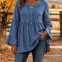 Chemisier ample à manches longues et col en V pour femme, style bohème, avec volants et franges, tunique décontractée, chemise Henley, vente en gros pour les détaillants de marques