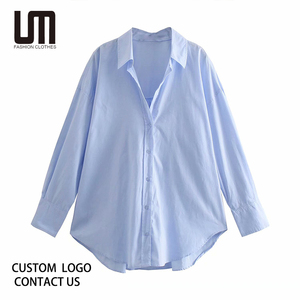 Liu Ming femmes Chic hauts Style décontracté boutonné asymétrie Blouses avec Logo avant Simple mode à manches longues liquidation ventes - Product Image 1