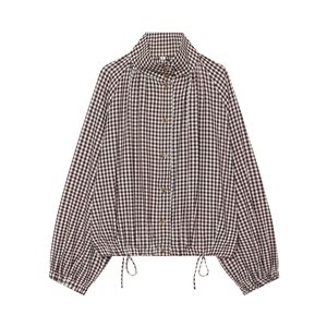 Damen Herbst Locker Sitzende 2026 Sommer Neue Mode Lässiger Mantel Kordelzug Kariert Rollkragen Langarm Bluse Schicke Oberteile - Product Image 2
