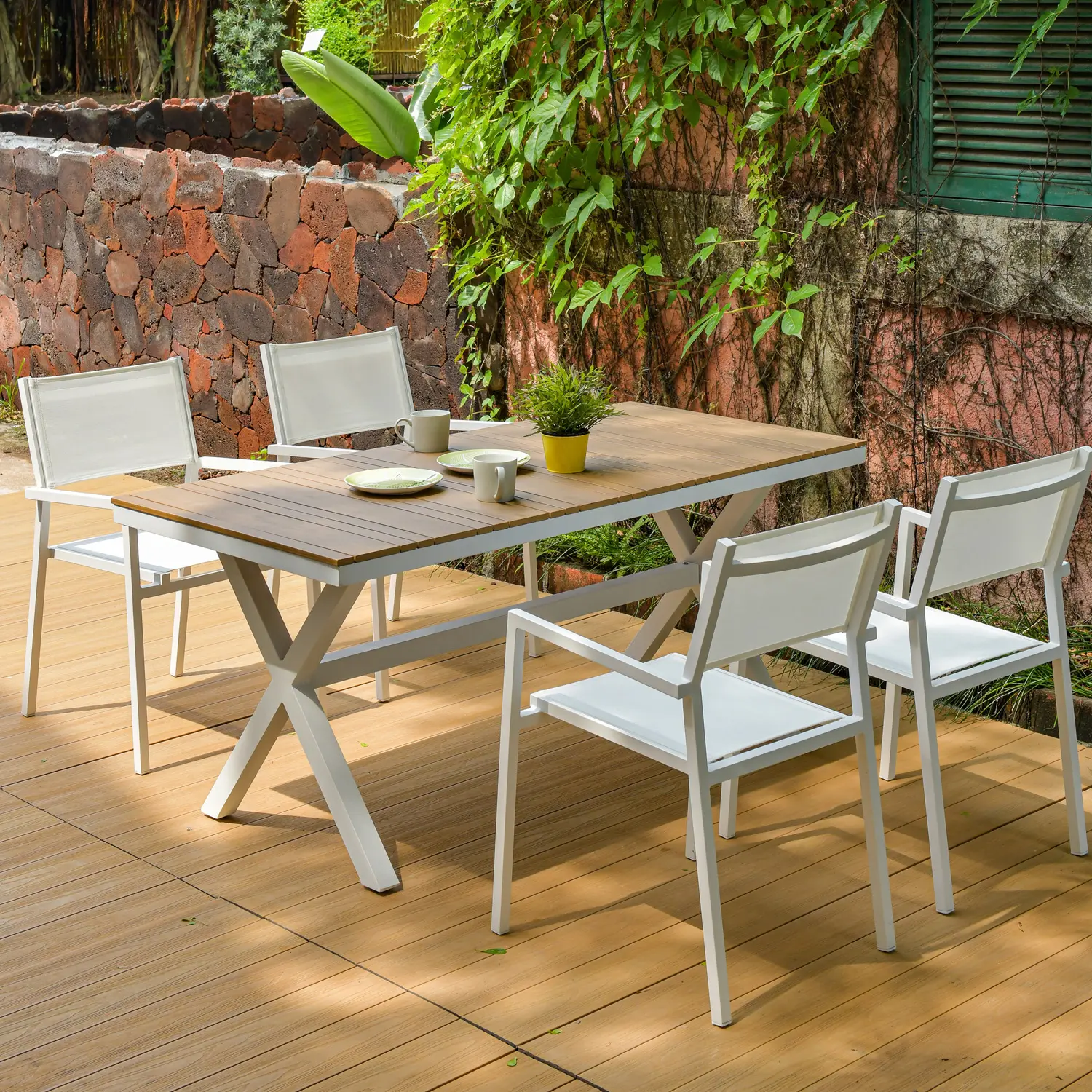 N9033 160cm 180cm 220cm 260cm rettangolo tavolo da pranzo per esterni tavolo da giardino mobili in alluminio set tavolo in legno di teak