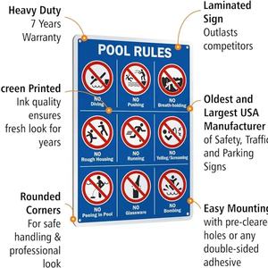 لافتة قواعد حمام سباحة عالية الجودة-ألومنيوم مطبوع أزرق متين مع زوايا دائرية لسلامة السباحة - Product Image 4