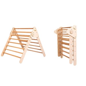 Wooden Climbing <b>Frame</b> For Toddlers Indoor <b>Play</b> Structure Natural Wood Color Geometric Shape Unisex Toy - Product Image 5