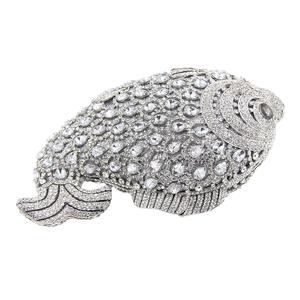 Bolso de noche de lujo con cristales y diseño de pez para mujer, cartera de mano con pedrería especial, bolso de hombro para salir de noche - Product Image 5