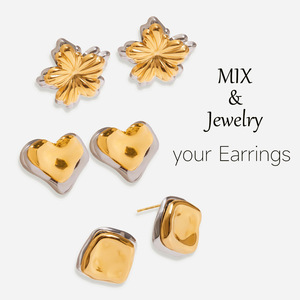 <b>Stud</b> <b>Earrings</b> Geometric Gold <b>Silver</b> Color Block Minimalist Design Fashion Jewelry - Product Image 1