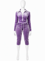 Ensemble deux pièces en velours pour femme : veste zippée à manches longues et pantalon capri, survêtement en velours pour la détente