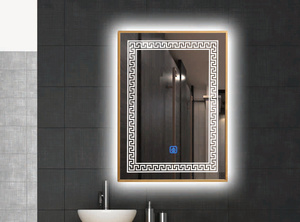 Espejo Rectangular LED para Baño, Marco <span class=keywords><strong>Dorado</strong></span>, Montado en la Pared, Retroiluminado, Regulable al Tacto, Espejo de Vanidad para <span class=keywords><strong>Hotel</strong></span>, Dormitorio, Espejo <span class=keywords><strong>Dorado</strong></span> para Baño - Product Image 5