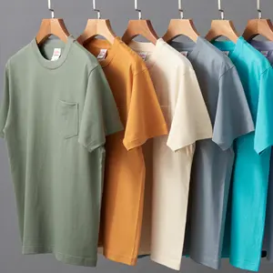 Manufacturer men's tee shirt cotton plus size custom logo 230g heavyweight t-shirt with pocket for men