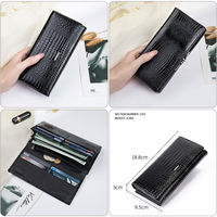 Dompet kulit buaya wanita, timbul klip uang dompet genggam pemegang kartu kredit dompet kulit
