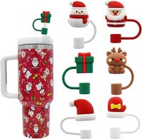 Capuchon de paille, embout de paille compatible avec gobelet de 40 oz avec poignée, bouchons de paille réutilisables anti-poussière de 10 mm, cadeaux de Noël
