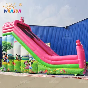 Thương mại giá rẻ Inflatable Bouncer trượt Inflatable khô Slide phim hoạt hình màu hồng trượt cho cô gái