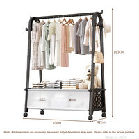 Porte-vêtements autoportant en forme de A de 85 cm avec boîte de rangement anti-poussière sur roulettes et crochets latéraux pour chambre et placard