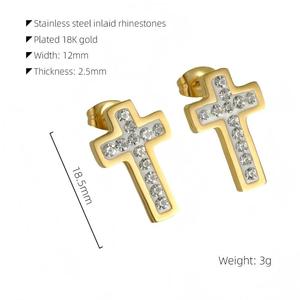 Pendientes de <span class=keywords><strong>Cruz</strong></span> Dorados <span class=keywords><strong>con</strong></span> Circonita/Diseño Hueco Liso, Pendientes de Acero Inoxidable Estilo Hip-Hop para Hombre y Mujer - Product Image 2
