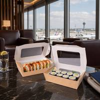 Boîte à sushi en kraft avec fenêtre de présentation, conteneur jetable pour sushi japonais à emporter, logo personnalisé OEM, boîte biodégradable en gros