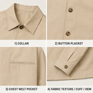 <span class=keywords><strong>Giacca</strong></span> con Logo Personalizzato, <span class=keywords><strong>Beige</strong></span>, in Cotone Twill Premium, Colletto a Punta, Minimalista con Bottoni, <span class=keywords><strong>Giacca</strong></span> <span class=keywords><strong>Camicia</strong></span> Casual da Uomo Pesante - Product Image 4