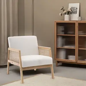 거실 라운지 안락 의자 나무 프레임 덮개를 씌운 패브릭 중반 세기 안락 의자