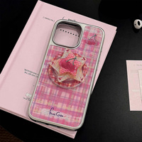 Coque de téléphone antichoc en TPU+PC à carreaux rouges plaquée or avec anneau magnétique, style Ins, pour 14/15/16 Pro Max/17
