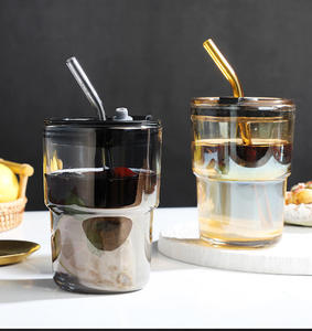 Bicchiere in Vetro a Righe da 400ML, Tazza per Caffè Freddo, Tazza per Tè, Bicchiere per Succo, Bicchiere per Latte e Acqua, Bicchieri Trasparenti con Coperchio e Cannuccia - Product Image 6