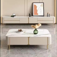 Ensemble de table basse et de meuble TV en marbre brillant moderne, ventes chaudes pour un usage domestique, meubles en bois et en fer pour le salon extérieur