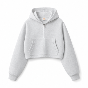 Sweat à capuche zippé court personnalisé avec broderie pour homme, veste polaire oversize grise en polyester/coton, streetwear OEM pour l'automne - Product Image 2