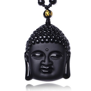 R. Đá Quý. Bán buôn sakyamuni Phật Giáo obsidian khắc may mắn amulet hạt chuỗi kính mặt dây chuyền Phật Vòng cổ - Product Image 1