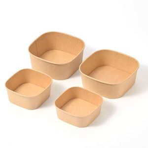 Bol à salade carré en papier kraft imprimé sur mesure OEM, boîte de rangement durable et écologique pour fruits, idéale pour pique-nique, camping, restauration rapide et plats à emporter - Product Image 4