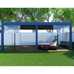 Pergola Motorizzata in Alluminio Bioclimatica con Luci LED, Tetto a Lamelle, Porte Scorrevoli in <span class=keywords><strong>Vetro</strong></span>, Gazebo da Patio - Product Image 5