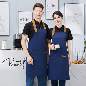 Navy Blue Adjustable <b>Apron</b> One Size Polyester Workwear For Drink Food Shops With Logo Printing - Product Image 1