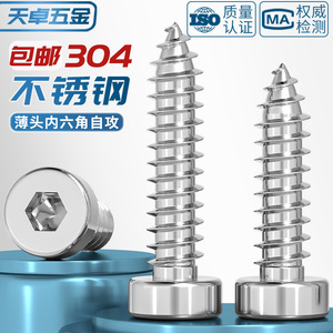 304 Stainless Steel Hex Socket Head Self Tapping Screws Metric M2 M8 Wood Fasteners Class 12.9 Grade A - Product Image 2