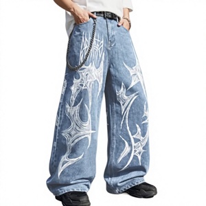 Pantalones Vaqueros Anchos de Cintura Alta con Estampado Paisley para Hombre, 100% Algodón, Corte Holgado, Tallas Grandes, Estilo Hip Hop Urbano, Marca Hardihood International - Product Image 1