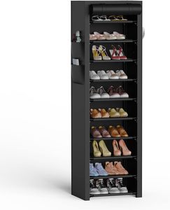 Narrow <strong>Shoe</strong> <strong>Rack</strong> Organizer <strong>Tall</strong> <strong>Shoe</strong> <strong>Rack</strong> for Closet Entryway 10 Tier Non-Woven Cover <strong>Shoe</strong> Shelf Holds 20-22 Pairs Fr