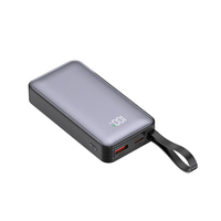 Batterie externe haute capacité 22,5 W pour camping en extérieur avec affichage numérique LED, poignée en corde, charge rapide, 10000 mAh, avec câble