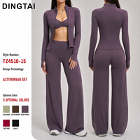 Ensemble de yoga 3 pièces personnalisé Dingtai avec logo, vêtements de fitness pour femmes, vêtements de sport respirants, tenue de sport avec fermeture éclair, tenues d'entraînement