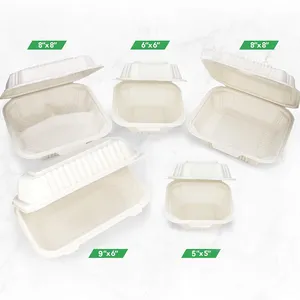 Eco Friendly Restaurant To Go Supplies Carryout Biodegradable Clamshell Disposable Food Container