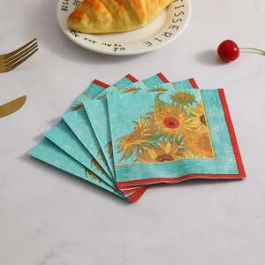 Serviettes imprimées tournesol, décorations de table pour fêtes transfrontalières, serviettes carrées, essuie-tout jetables en gros. - Product Image 4