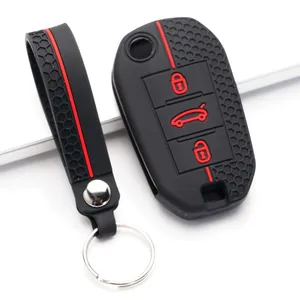 Coque de clé de voiture en silicone, porte-clés pour <span class=keywords><strong>Peugeot</strong></span> <span class=keywords><strong>2008</strong></span> 308 T9 208 pour Citroën Berlingo <span class=keywords><strong>2019</strong></span> C3 Cactus Picasso C4l C5 X7 C8 - Product Image 4