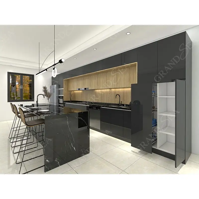 Armários de cozinha modernos para suspensão de parede, móveis de cozinha com perfil de alumínio italiano