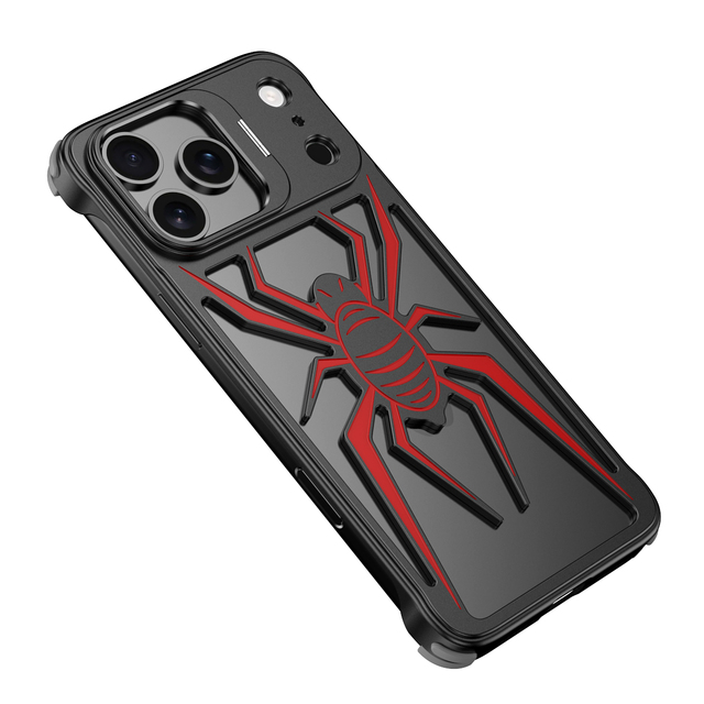 2025 New Product Armor Metal Phone Case for IPhone17 Pro Spider Element Lens Holder Borderless Hollow Cooling Unique Phone Cover